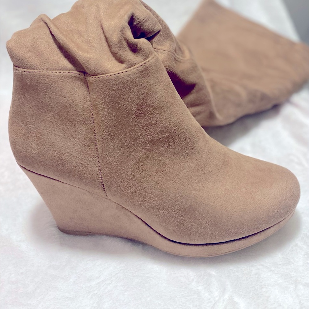 New in box. Chinese Laundry taupe over the knee wedge boots.